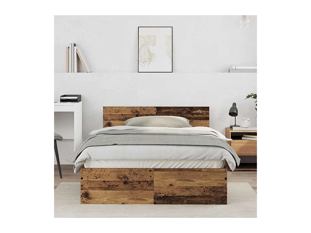 Cadre de lit avec tête de lit Bois Ancien 120 x 190 cm