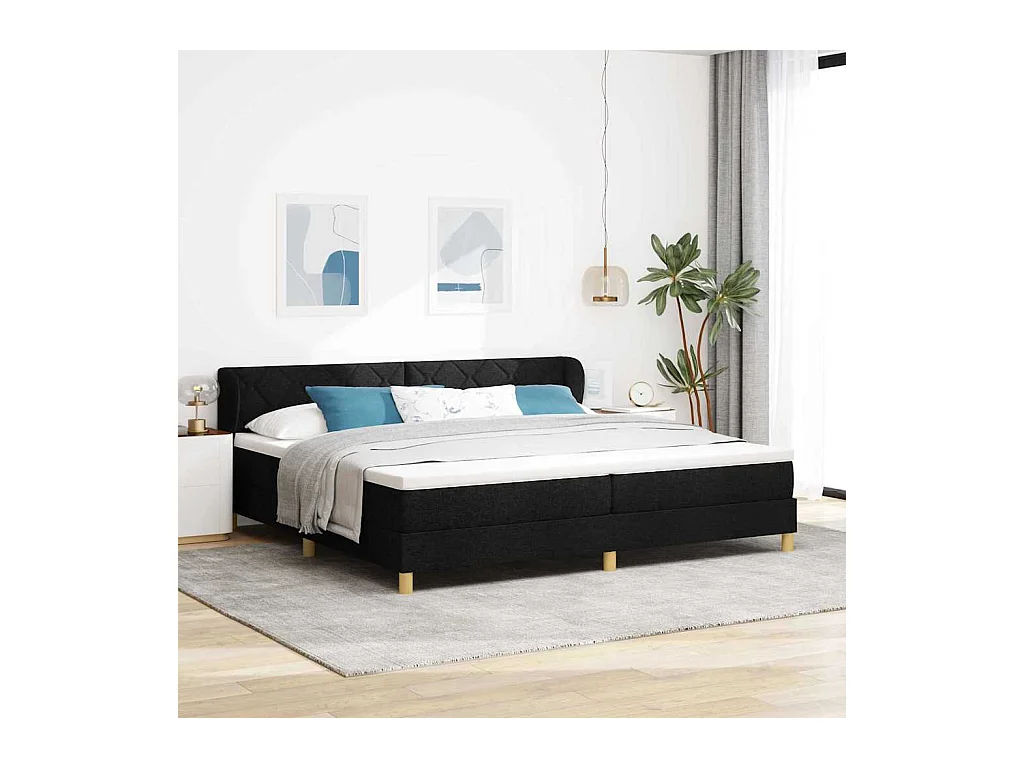 Cadre de lit avec Matelas Crème 90x200 cm Tissu Noir