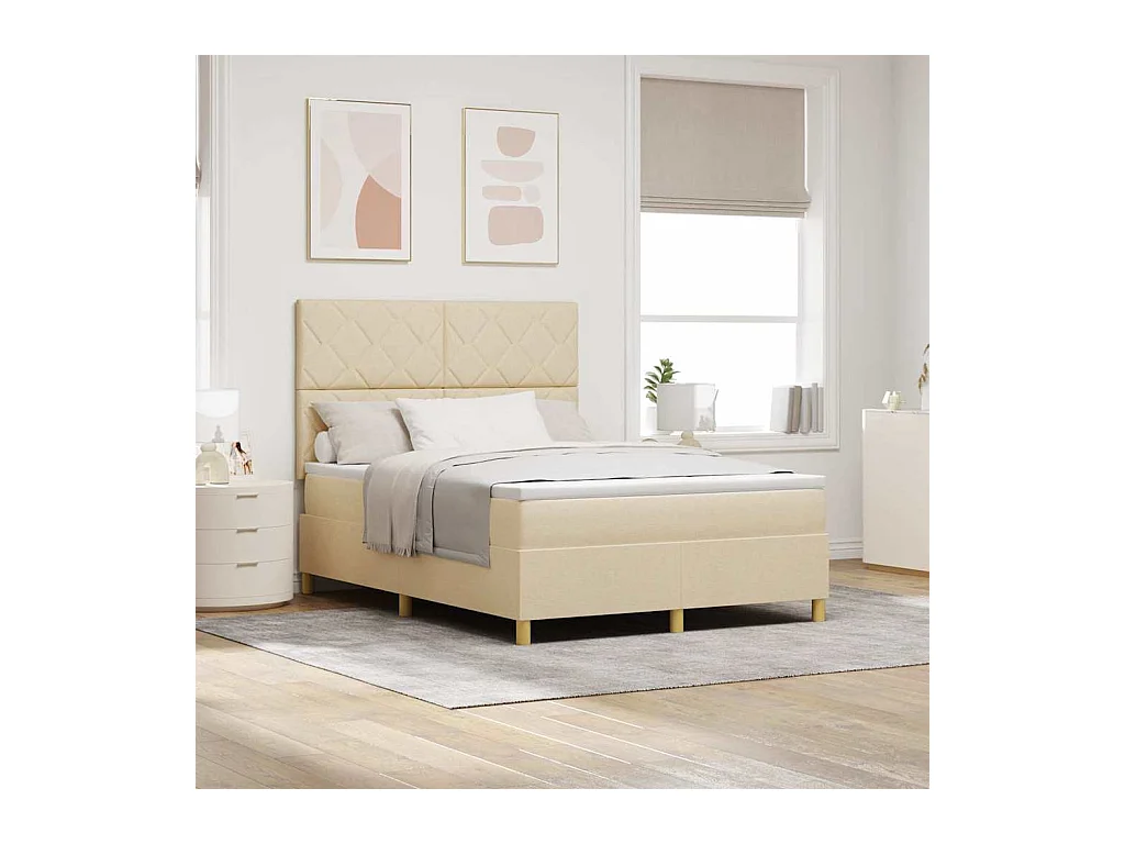 Cama Box com cabeceira Creme 160 x 200 cm tecido