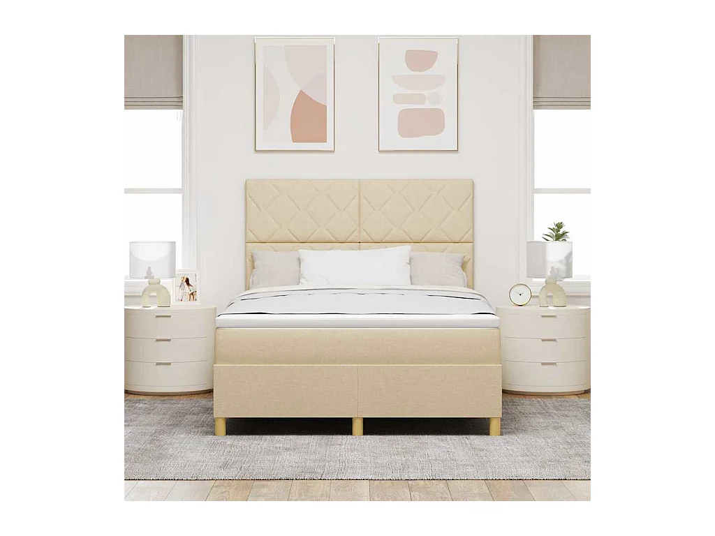 Cadre de lit avec tête de lit Crème 160 x 200 cm tissu