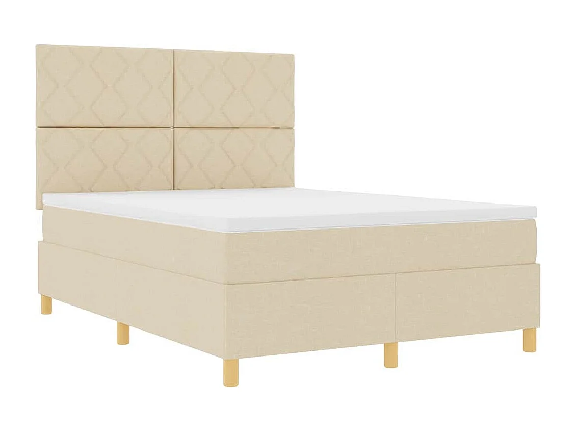 Cama tipo Box Spring con cabecera Crema 160 x 200 cm tela