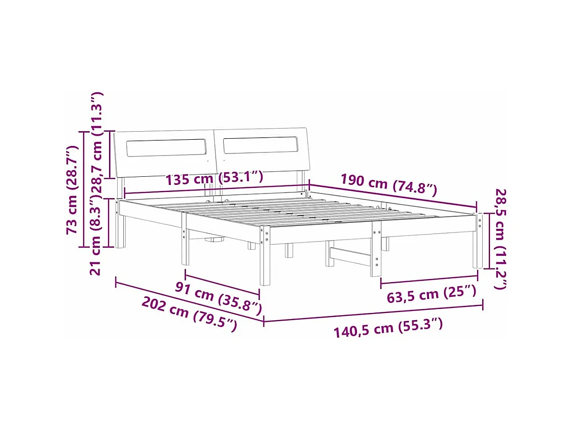 Estrutura da Cama Branco 135 x 190 cm Madeira de pinho maciça