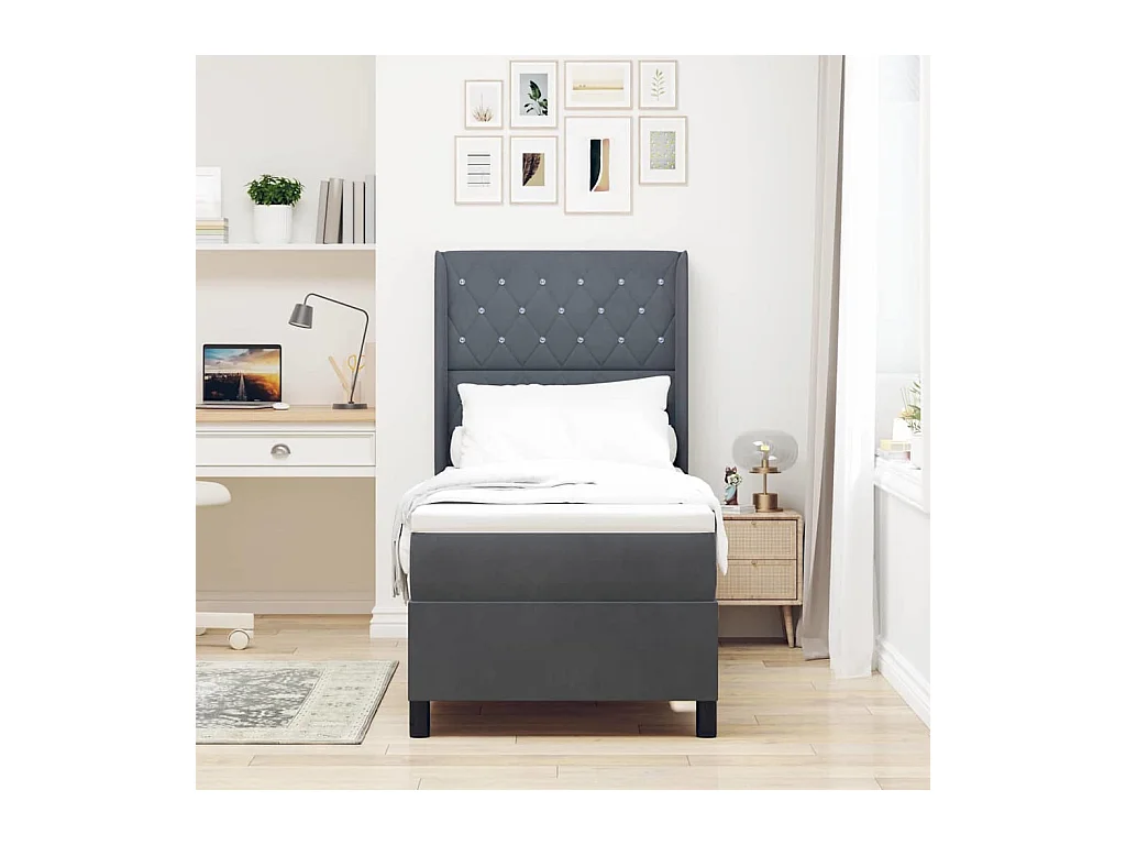 Cama con Box Spring LED y Colchón Gris oscuro 80 x 200 cm