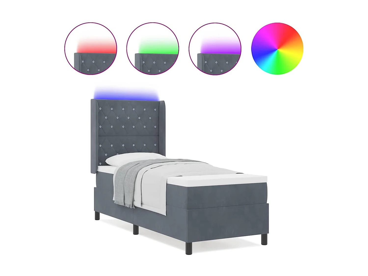 Cadre de lit avec Matelas LED Gris foncé 80 x 200 cm Velours