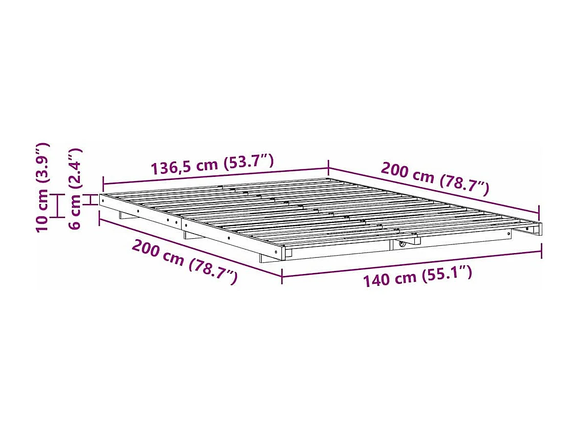Estructura de cama Marrón 140 x 200 cm Madera maciza de pino
