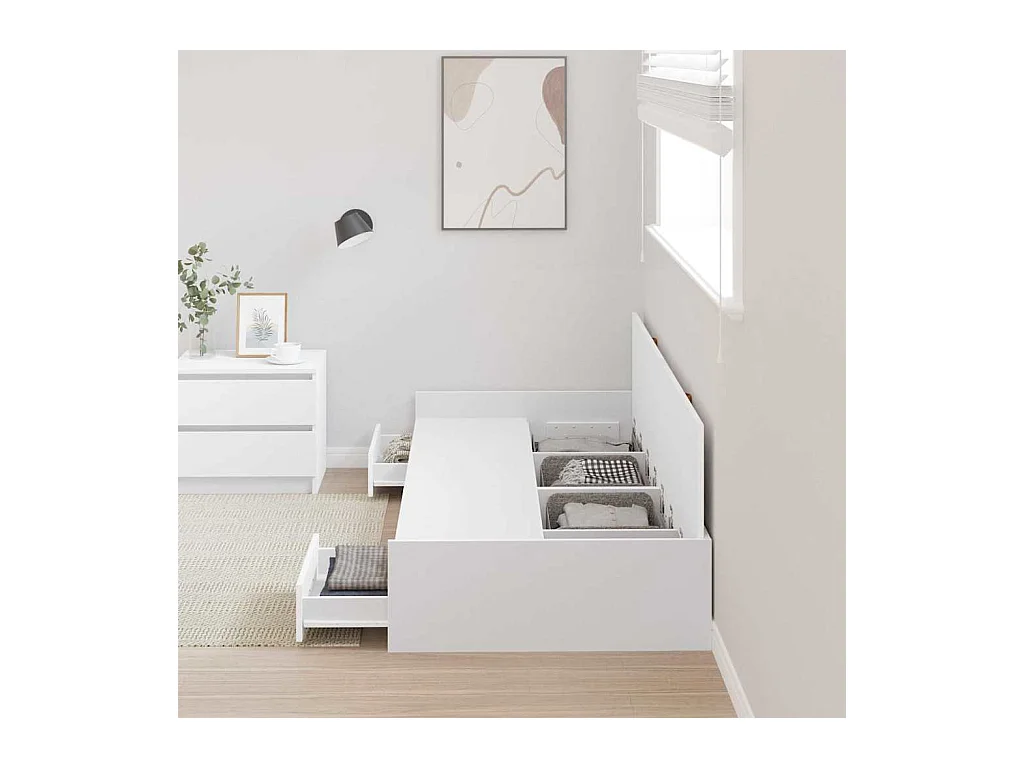 Cadre de lit avec rangement avec tête de lit Blanc 100 x 200 cm