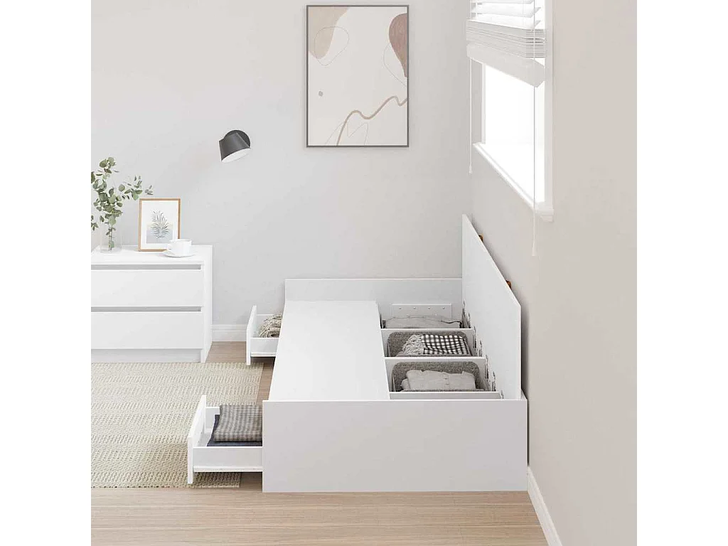 Cadre de lit avec rangement avec tête de lit Blanc 100 x 200 cm