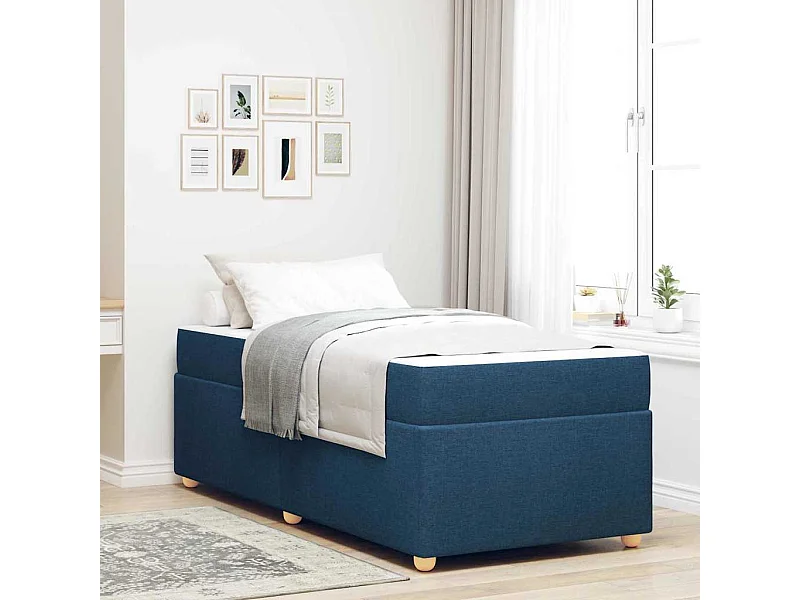 Estructura de cama con colchón Azul 90 x 190 cm tela