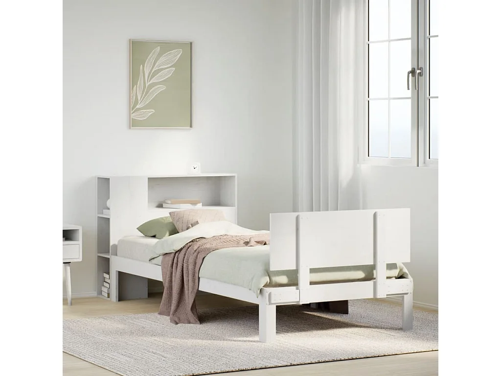 Bed met boekenkast zonder matras grenenhout wit 90x190 cm