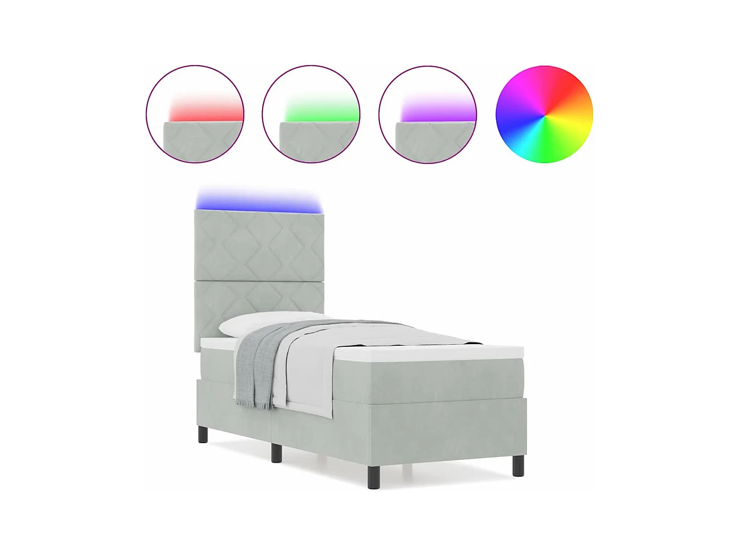 Cadre de lit avec matelas Gris clair 80 x 200 cm Velours