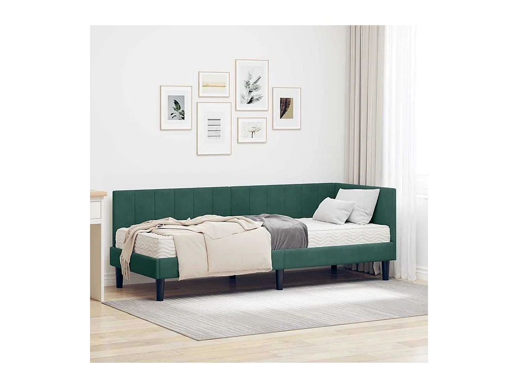 Cadre de lit d'angle Vert foncé 80 x 200 cm Velours