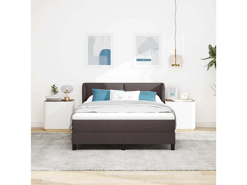 Cadre de lit avec matelas Marron foncé 140 x 200 cm tissu