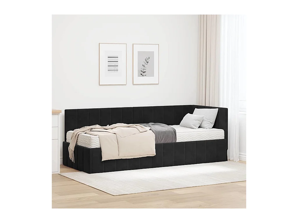 Estrutura de Cama de Canto com colchão Preto 80 x 200 cm Veludo