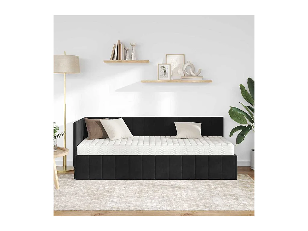 Estrutura de Cama de Canto com colchão Preto 80 x 200 cm Veludo