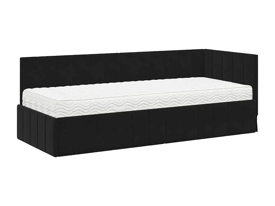 Estrutura de Cama de Canto com colchão Preto 80 x 200 cm Veludo