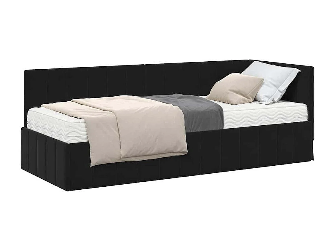 Estrutura de Cama de Canto com colchão Preto 80 x 200 cm Veludo