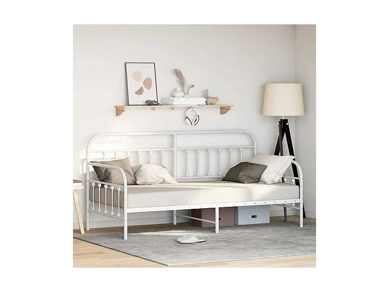 Cadre de lit de jour avec tête de lit Blanc 90 x 190 cm Acier
