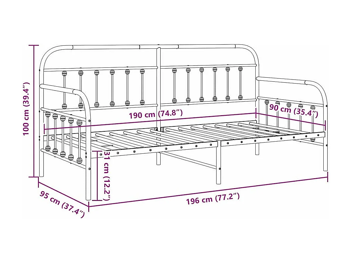 Bedframe voor een daybed met hoofdeinde Wit 90 x 190 cm Staal