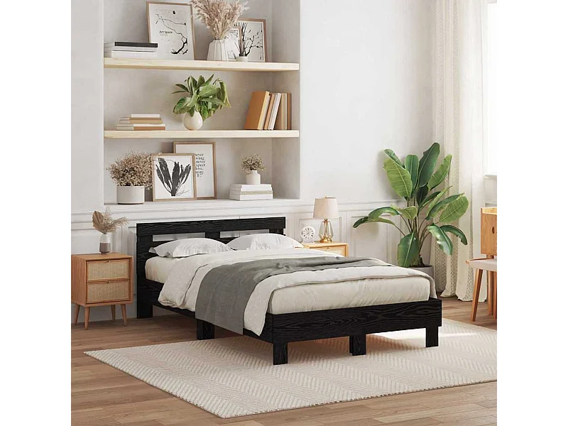Bedframe met hoofdeinde Zwart eiken 120 x 200 cm Bewerkt hout