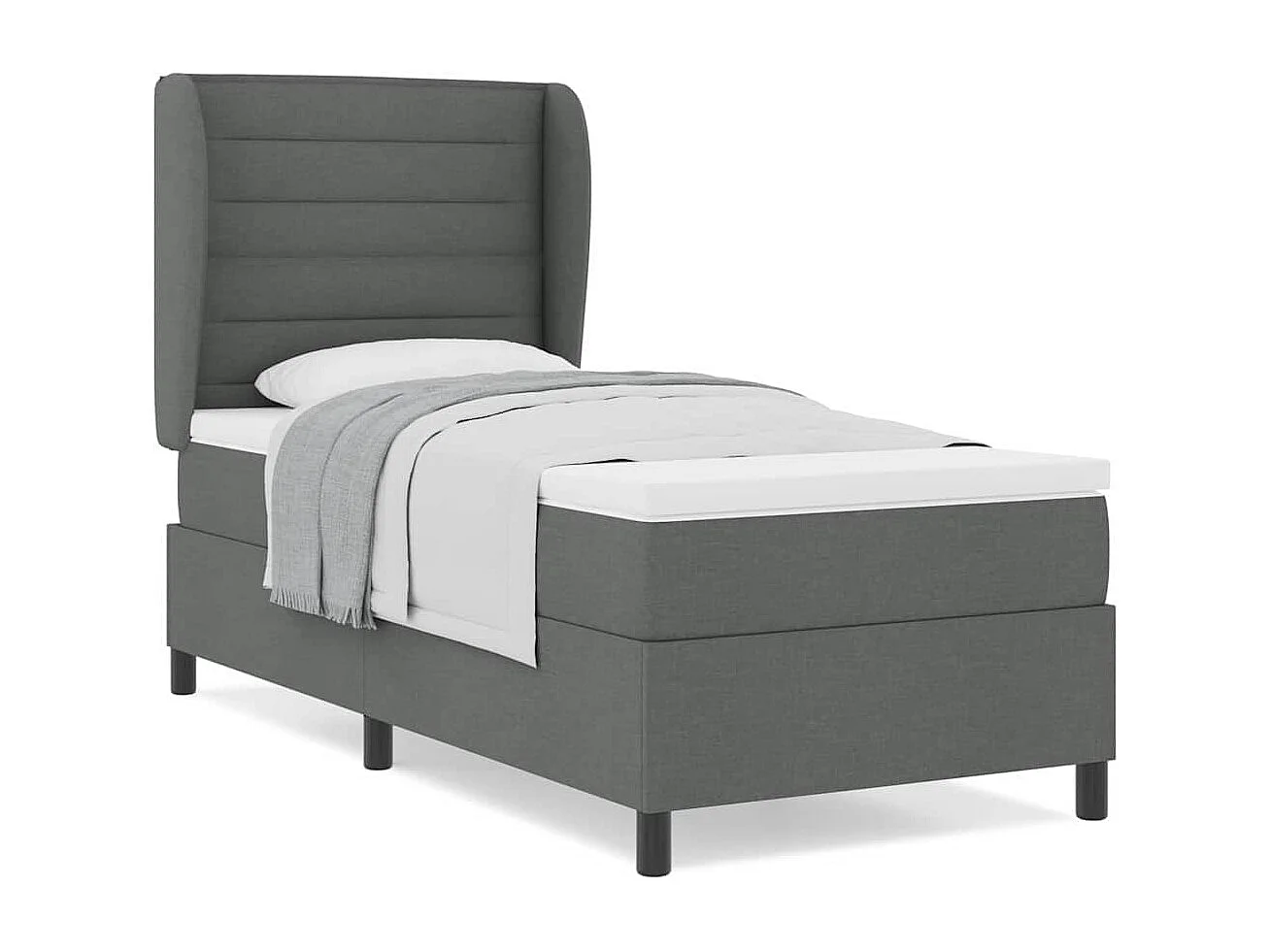 Cadre de lit avec matelas Gris foncé 90 x 190 cm tissu