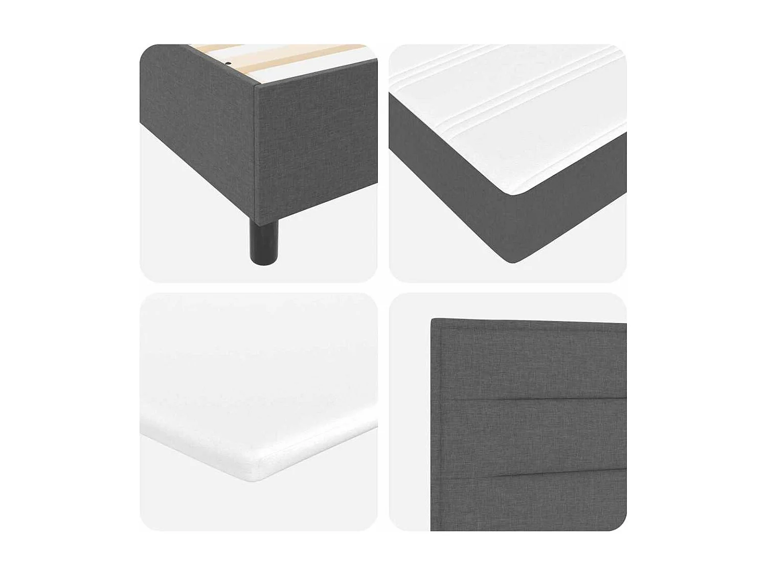 Cadre de lit avec matelas Gris foncé 90 x 190 cm tissu