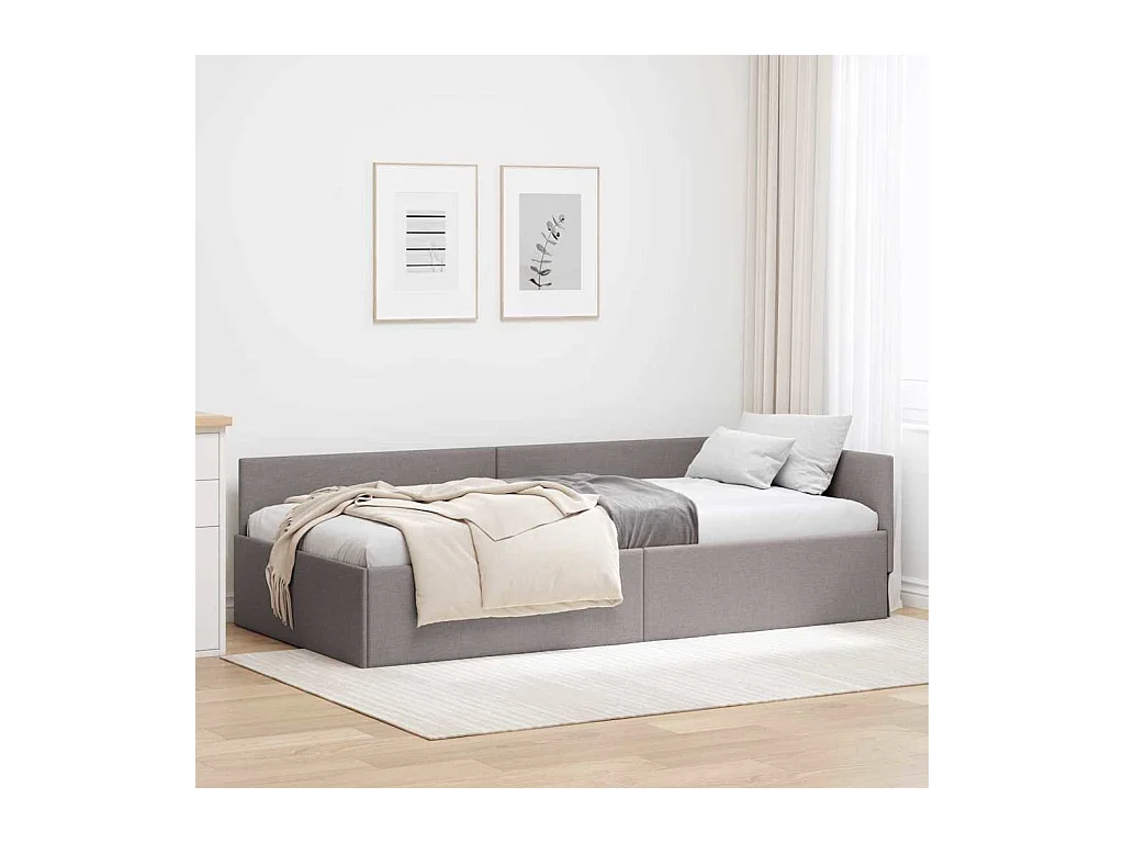 Cadre de lit d'angle avec tête de lit Taupe 90 x 190 cm