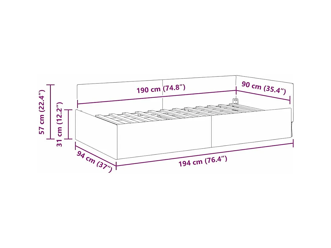 Cadre de lit d'angle avec tête de lit Taupe 90 x 190 cm