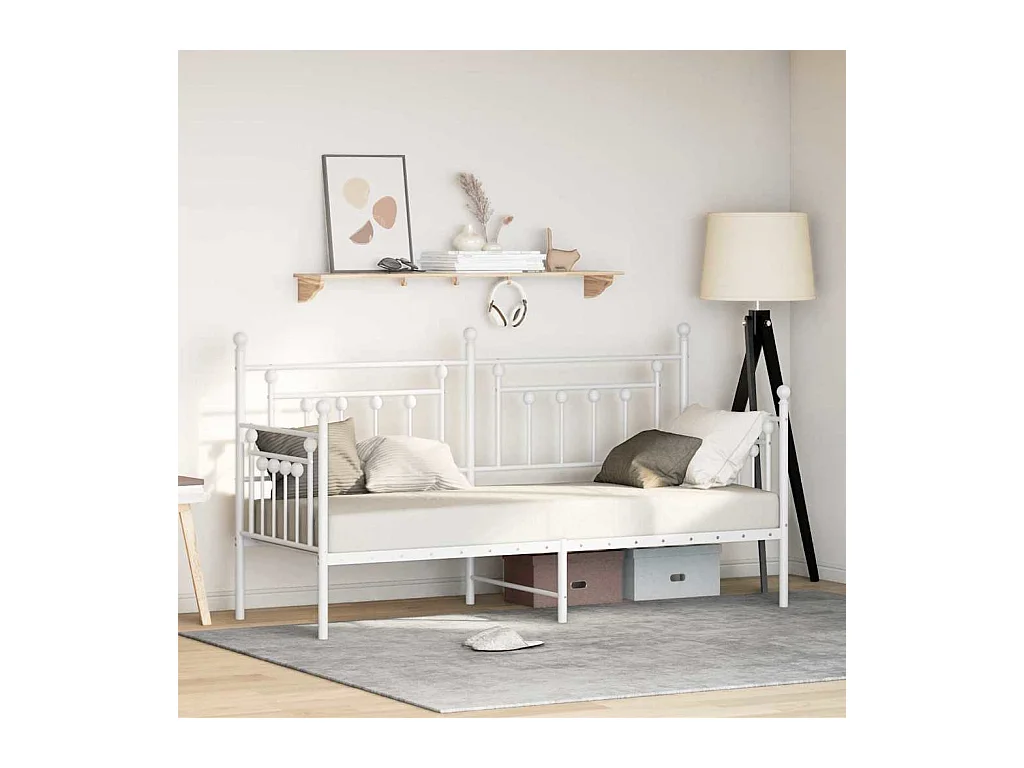 Estrutura de cama de dia com cabeceira Branco 75 x 190 cm Aço