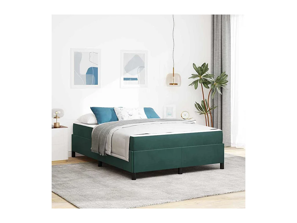 Cadre de lit Vert foncé, vert et blanc 160 x 200 cm Velours