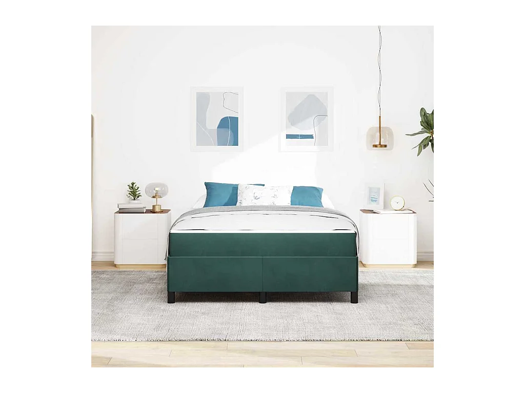 Cadre de lit Vert foncé, vert et blanc 160 x 200 cm Velours