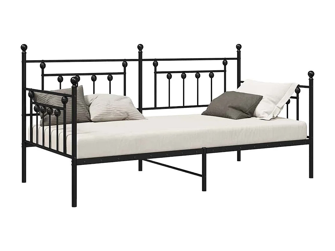 Estrutura de cama de dia com cabeceira Preto 90 x 190 cm Aço