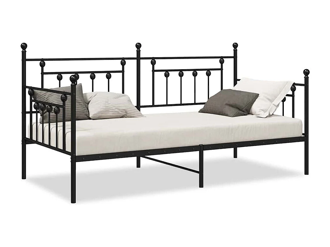Estrutura de cama de dia com cabeceira Preto 90 x 190 cm Aço
