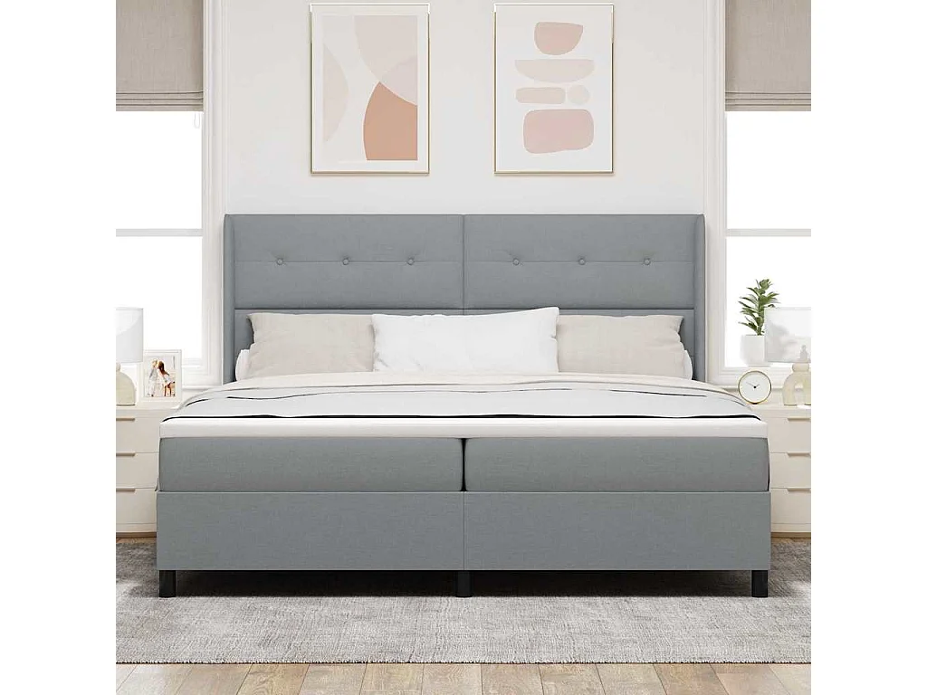 Cadre de lit avec matelas Gris clair 200 x 200 cm tissu