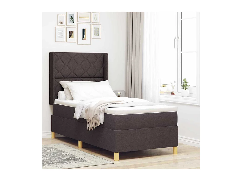 Cadre de lit avec matelas Marron foncé 90 x 200 cm tissu