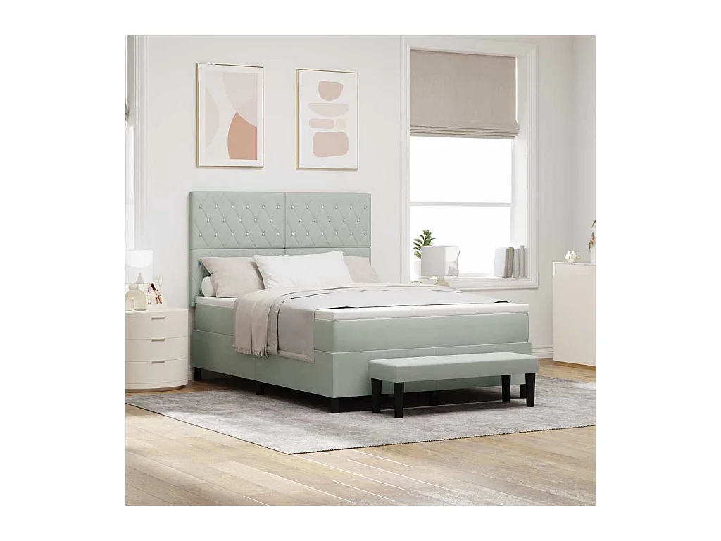 Cama tipo Box Spring Gris claro 140 x 200 cm Terciopelo