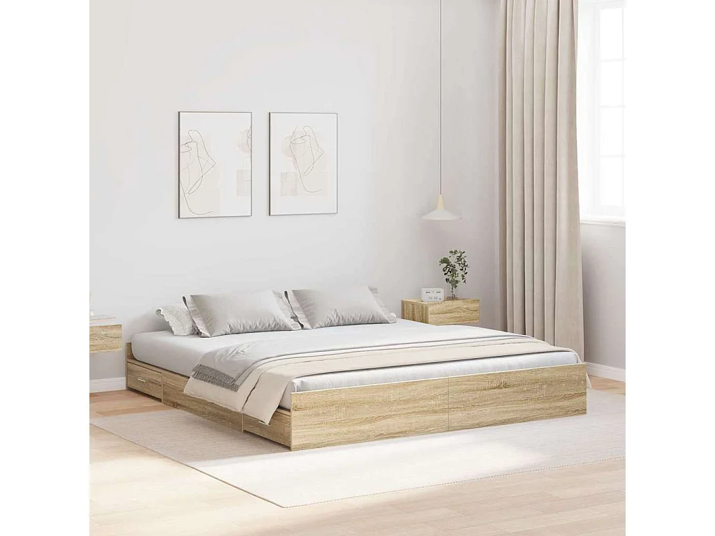 Cama con almacenamiento con cabecera Roble Sonoma 200 x 200 cm