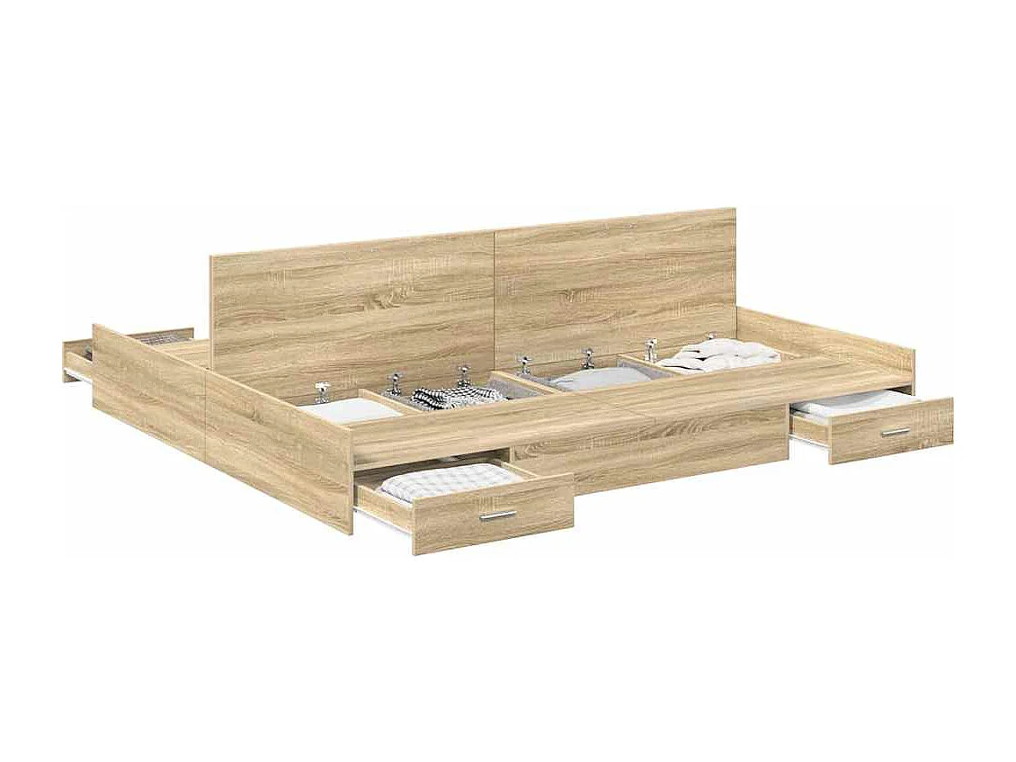Cama con almacenamiento con cabecera Roble Sonoma 200 x 200 cm
