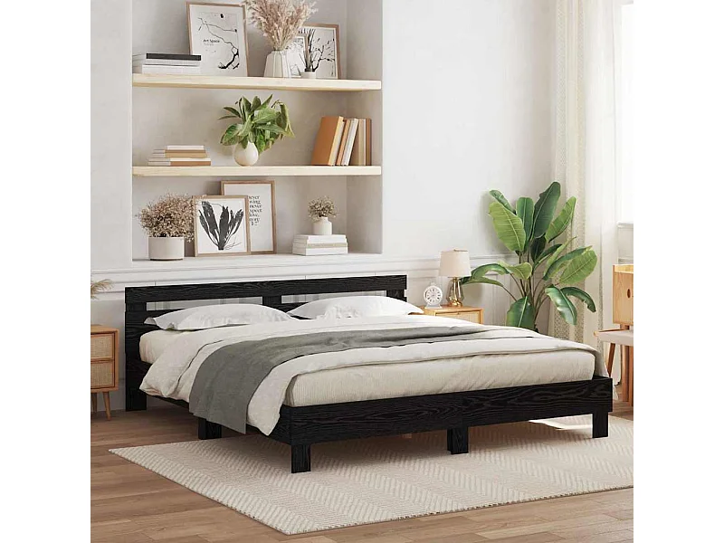 Estrutura da Cama com cabeceira Carvalho preto 200 x 200 cm
