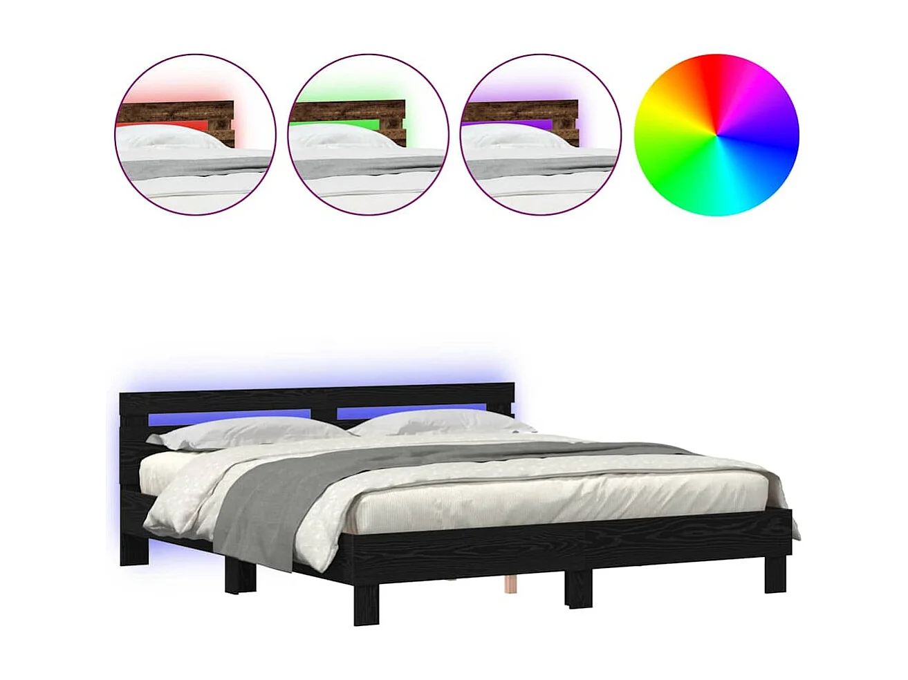 Estructura de cama con cabecera Roble negro 200 x 200 cm