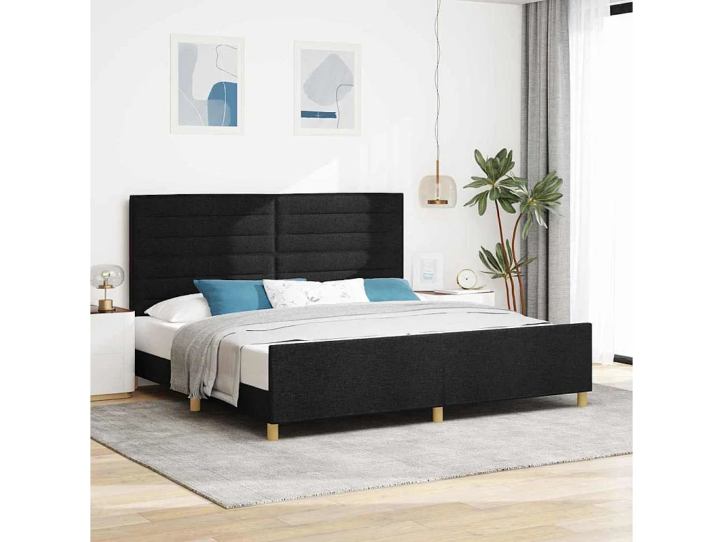 Bedframe met hoofdeinde Zwart 200 x 200 cm Stof