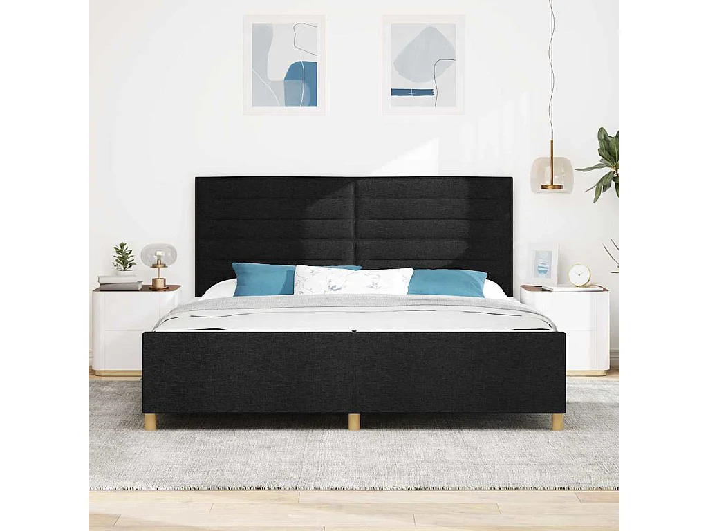Bedframe met hoofdeinde Zwart 200 x 200 cm Stof