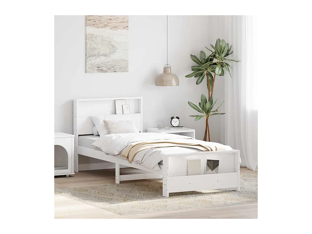 Cadre de lit Blanc 100 x 200 cm Bois massif en pin