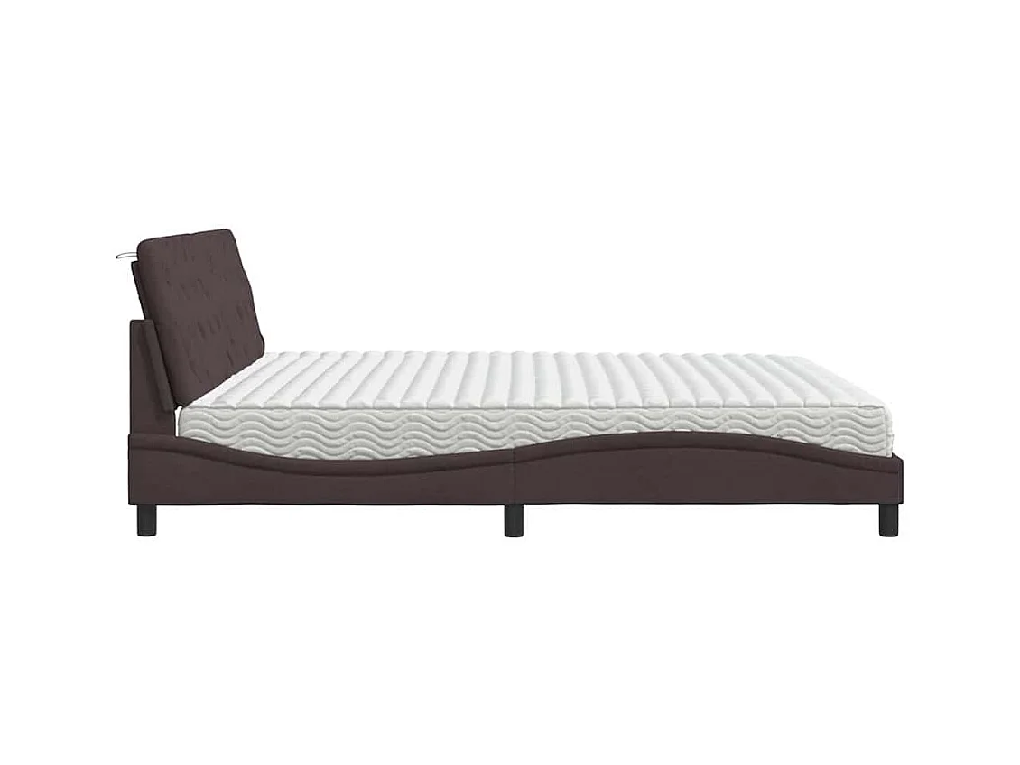 Cadre de lit avec matelas marron foncé 200x200 cm tissu