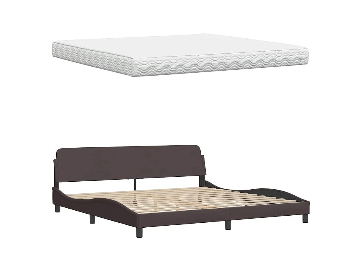 Cadre de lit avec matelas marron foncé 200x200 cm tissu