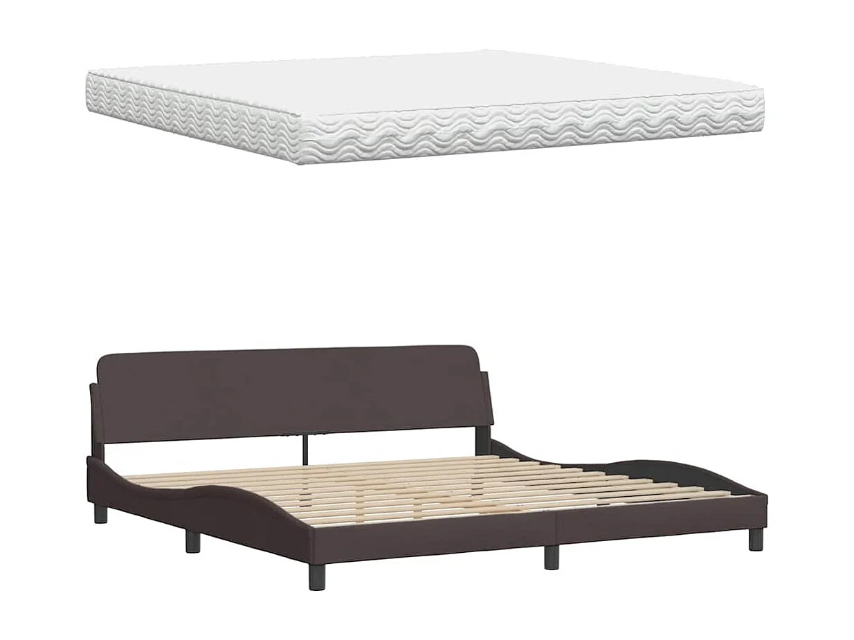 Cadre de lit avec matelas marron foncé 200x200 cm tissu