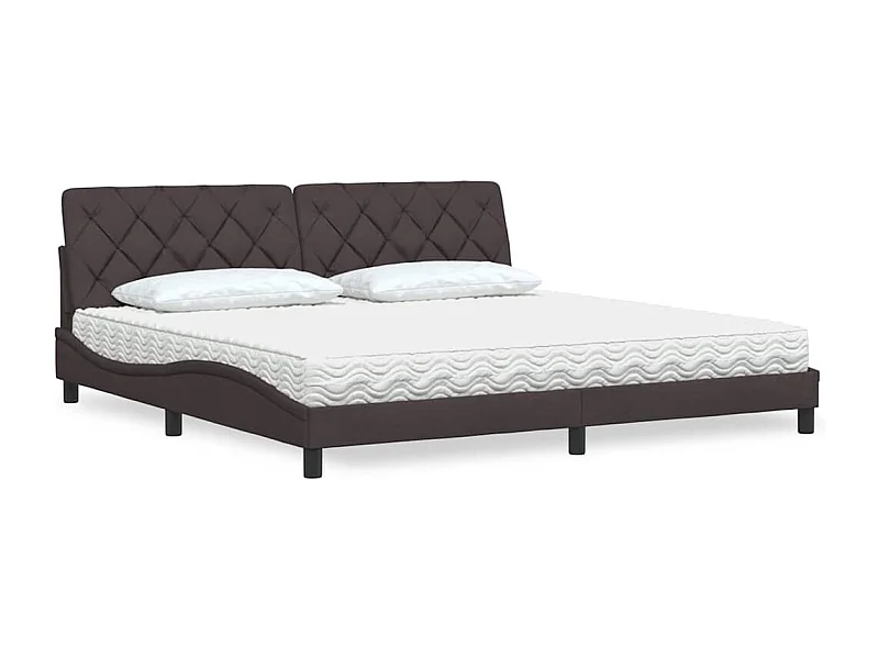 Cadre de lit avec matelas marron foncé 200x200 cm tissu