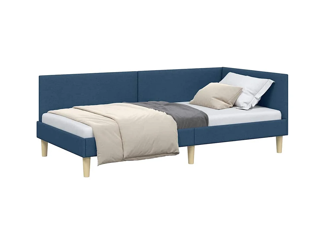 Cadre de lit d'angle Bleu 90 x 200 cm Tissu et bois reconstitué