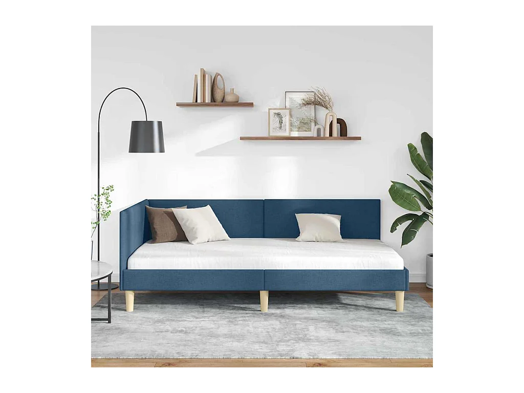 Cadre de lit d'angle Bleu 90 x 200 cm Tissu et bois reconstitué