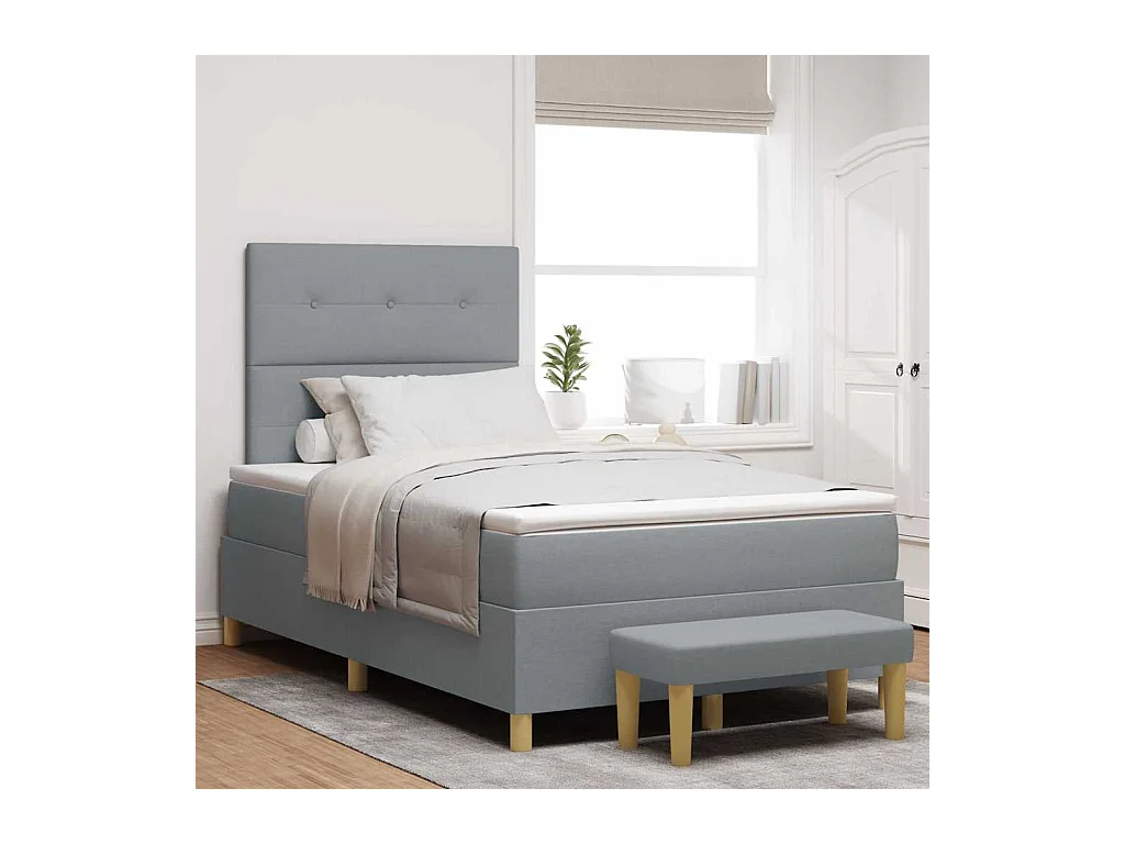 Cama tipo Box Spring con colchón Gris Claro 120 x 200 cm tela