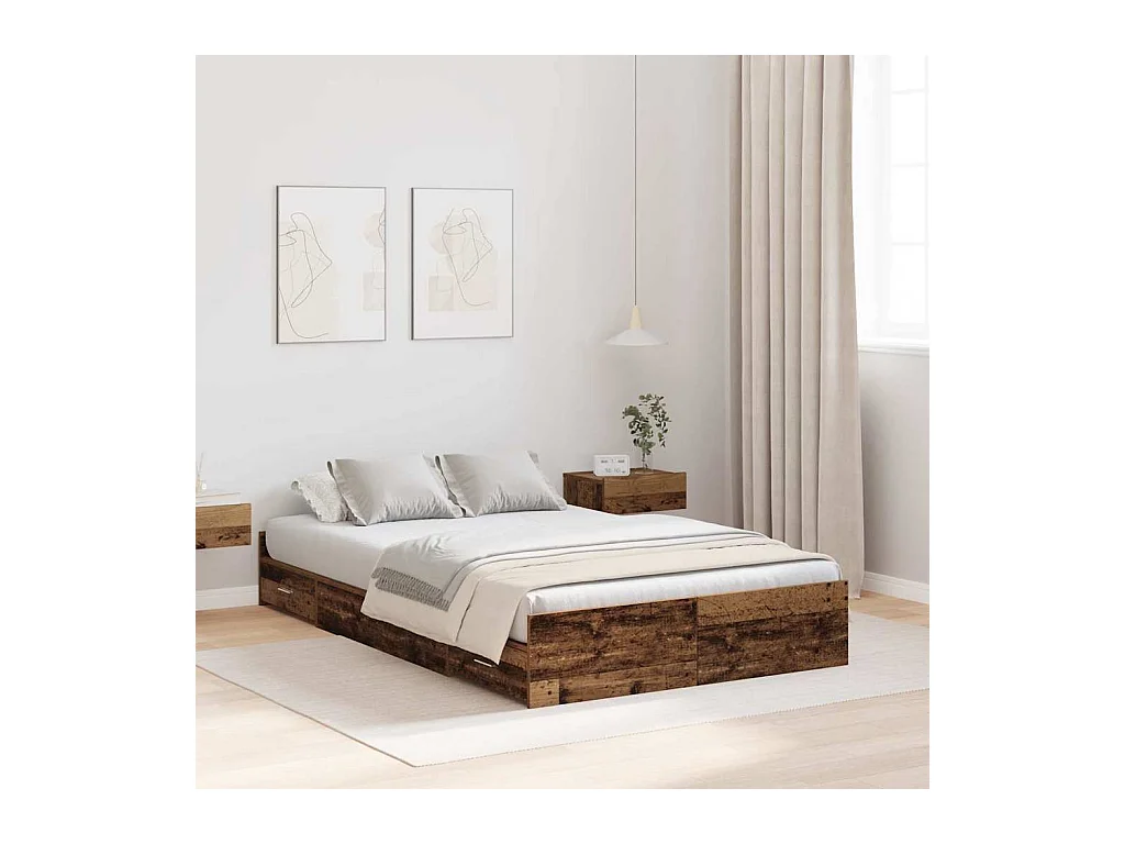 Cadre de lit avec rangement Bois ancien 120 x 190 cm